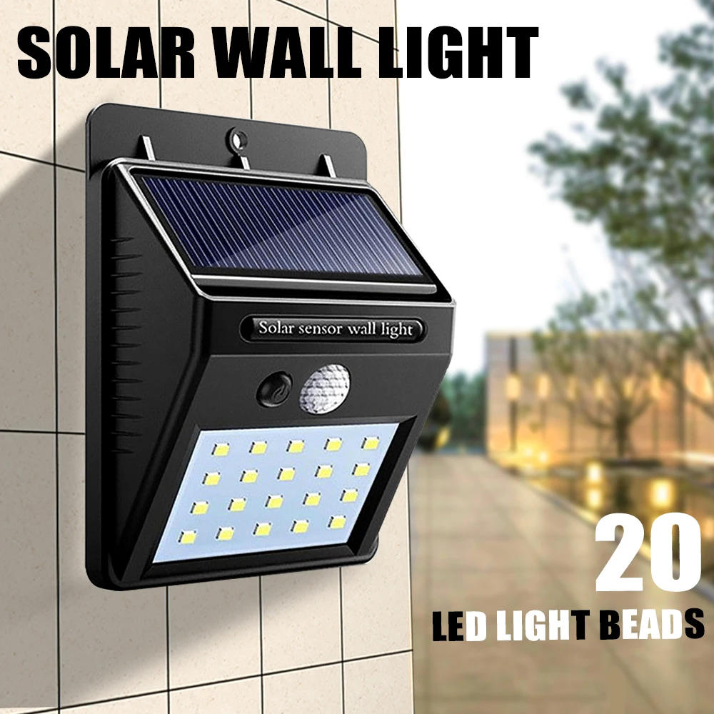 

20LED солнечные настенные светильники с датчиком движения, уличные солнечные светильники для двора, сада, забора, гаража, водонепроницаемый уличный настенный светильник