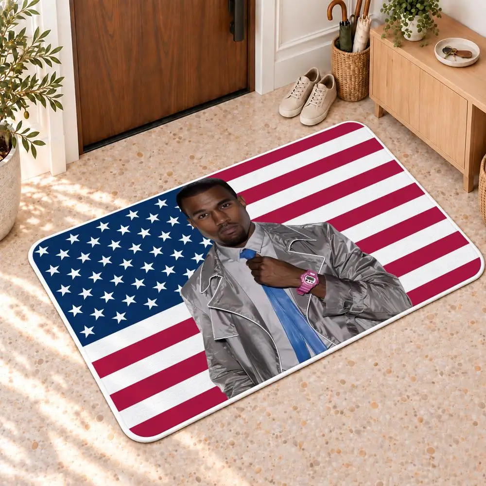 K-Kanye Pop Music Hip-hop Rap Floor Mat Flannel Rug Soft Non Slip Door Mat For Bathroom Bedroom Kitchen Living Room Home Decor