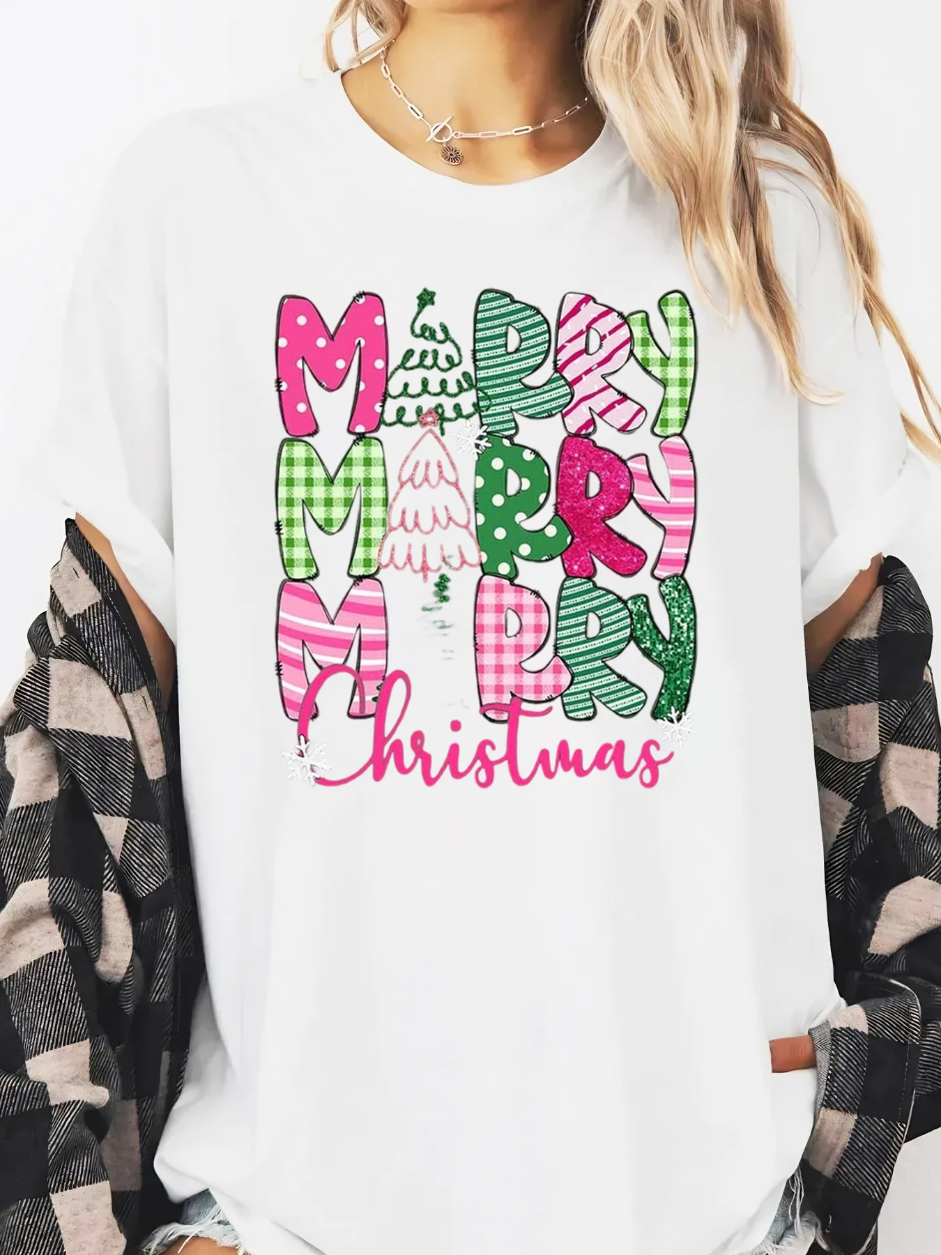 Joyeux joyeux noël imprimé T-Shirt à manches longues vacances femmes tenue décontracté blanc grande taille