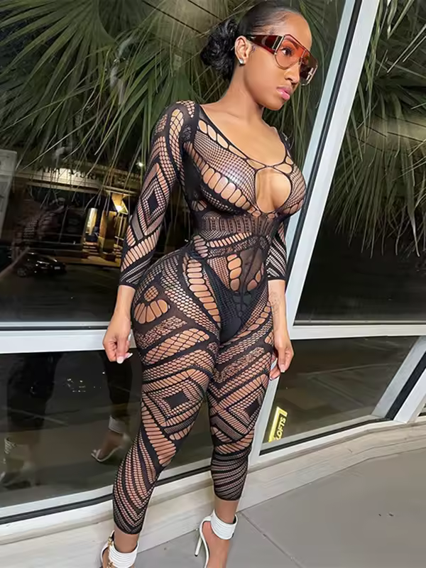 Women Lingeries Leopard Vintage Fashion Lace Up Suits Black Sexy Slim Bodysuits Jumpsuit Streetwear Long Sleeve Backless Bodycon - Image 9