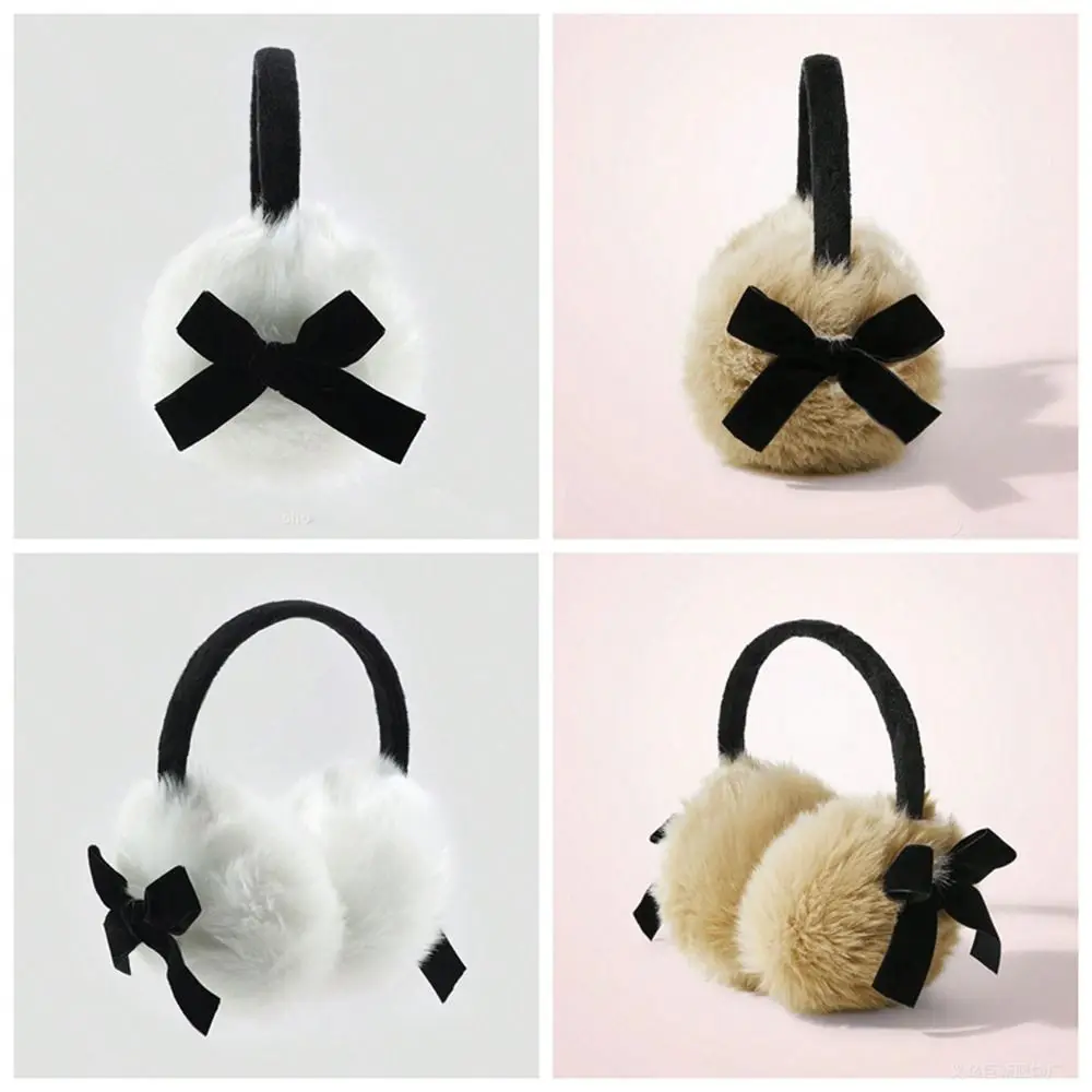 Cute Japanese Faux Fur Plush Earmuffs Soft Warm JK Sweet Y2k Bowknot Earmuffs Outdoor Windproof Winter Earflap Girl