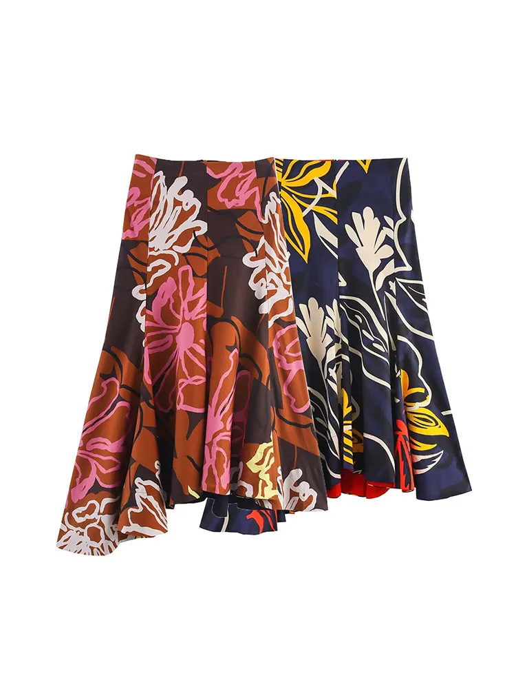 تنانير نسائية صيفية ميدي 2025 ملابس كلاسيكية مطبوعة بسحاب خلفي غير متماثل ملابس نسائية أنيقة للشارع