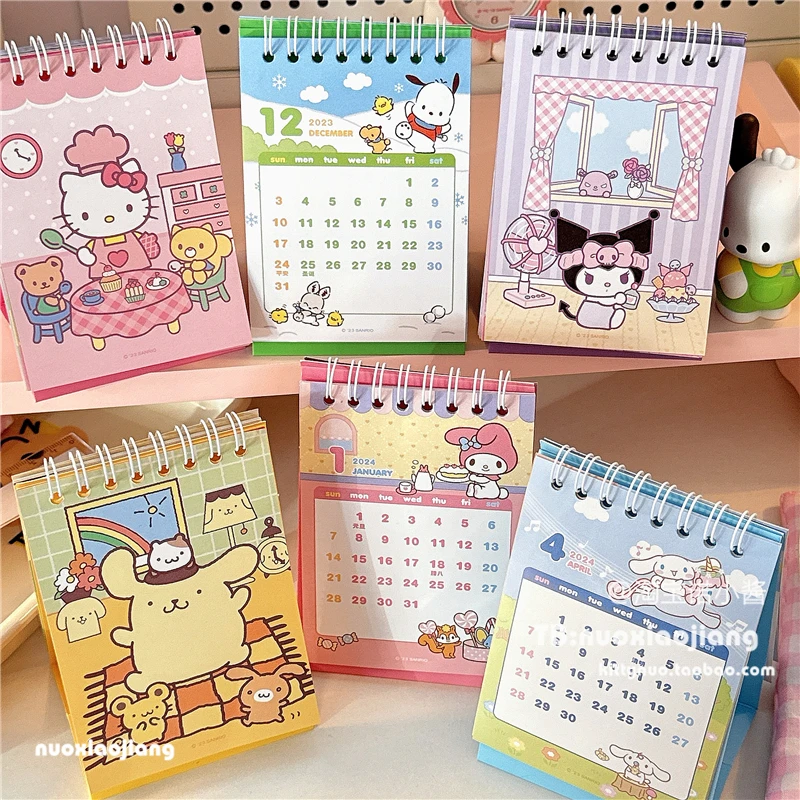 

2024 Kawaii Kuromi Cinnamoroll My Melody Cartoon Calendar Desktop Ornaments Anime Sanrios Girl Heart Cute Schedule Guestbook