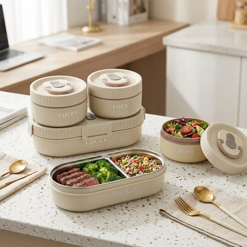Microwave Safe Stainless Steel Lunch Box Leakproof Bento Box Set Portable Food Storage Containers for Adults Kids School Office - view 2