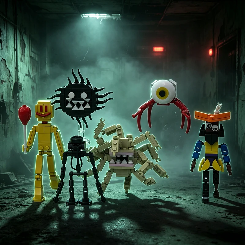 6-IN-1 Horror Game Bacteria Monster Building Blocks Figures Partygoers Dark Room Cable Man Model DIY Bricks Toys For Xmas Gifts