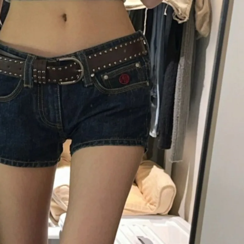 Fashion Vintage Washed Straight Denim Shorts Y2k Grunge High Waist Bodycon Ropa Mujer 2024 Summer New Blue Jeans for Women