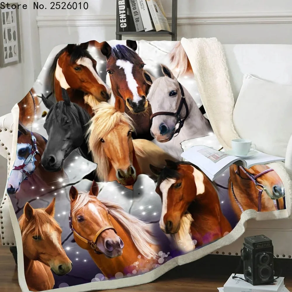 Animal Mustang Horse Collection 3D Velvet Plush Blanket Bedspread for Kids Girls Sherpa Blanket Couch Quilt Cover Travel  01