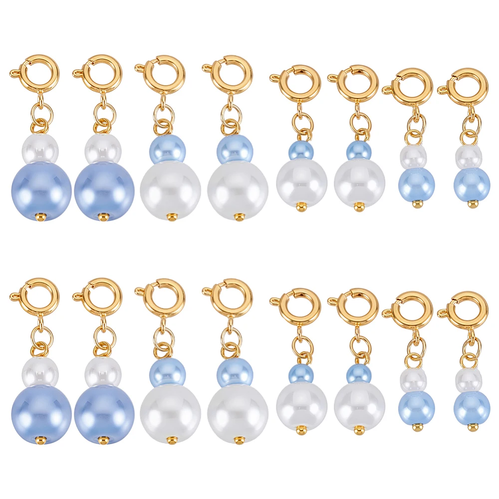 16pcs Pearl Bouquet Charms 4 Styles Blue White Wedding Pearl Charms Gift Charm Pendants with Brass Clasp for Birthday Valentine