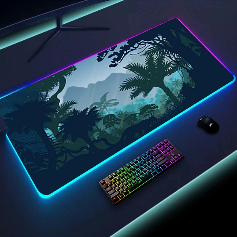 XXL Pc Gamer Keyboard MousePad Rgb Tropical Beach Palm Cartoon Mousepad LED Glowing Mouse Mats  Natural Rubber Non-Slip Desk Mat