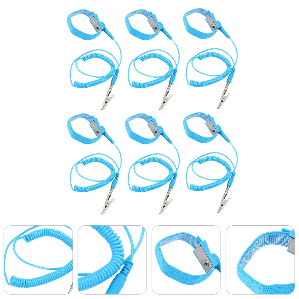 6 Pcs Anti-static Wrist Strap Adjustable ESD Straps Grounding Wire Nylon Silk Reusable Wristband