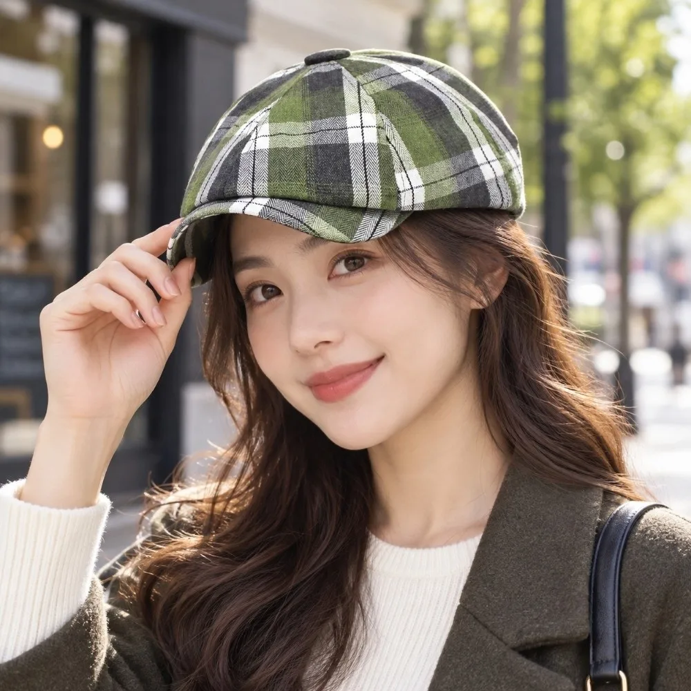Gift Short Brim Plaid Beret Hat Thin Lightweight Vintage Artist Painter Hat Breathable Casual Newsboy Cap Outdoor