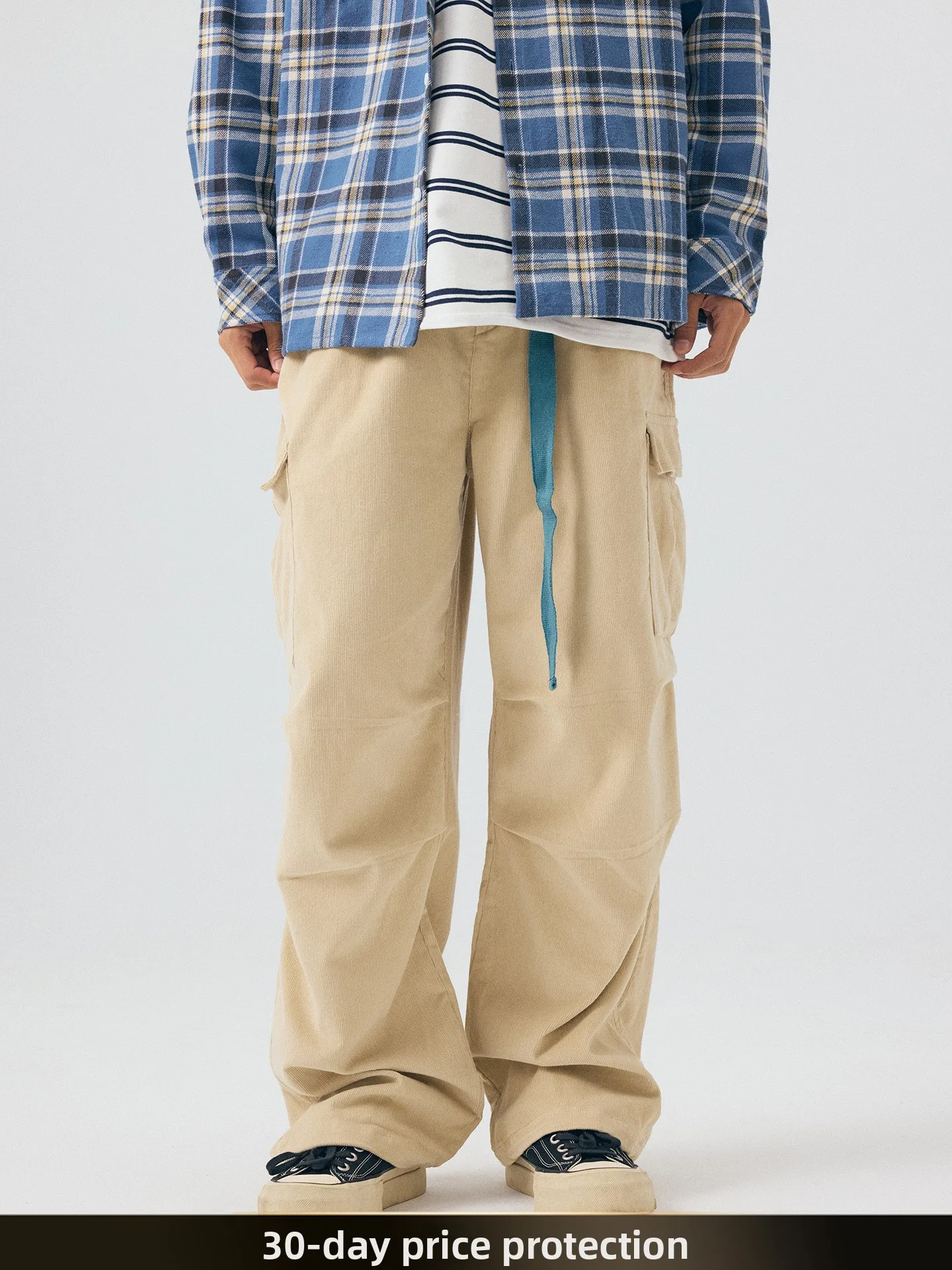 

Брюки для работы на открытом воздухе NTED: эластичные, широкие, прямого кроя, повседневные, осенние, с плиссировкой, вставками и поясом на талии