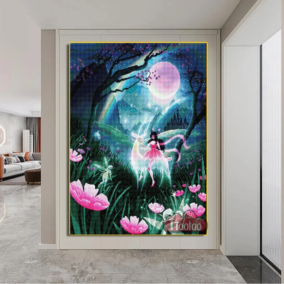 

Cartoon 5D DIY Rhinestone Cross Stitch Wall Decor Poster Full Square Round Mosaic Diamond Painting Moon Flower Fairy Emroidery