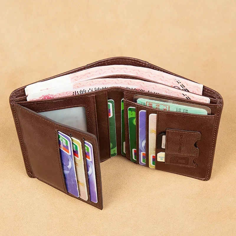 

Men's Genuine Leather Wallet Ultra-thin Anti-theft Swiping Vertical New Card Holder Male Cowhide Money Purse