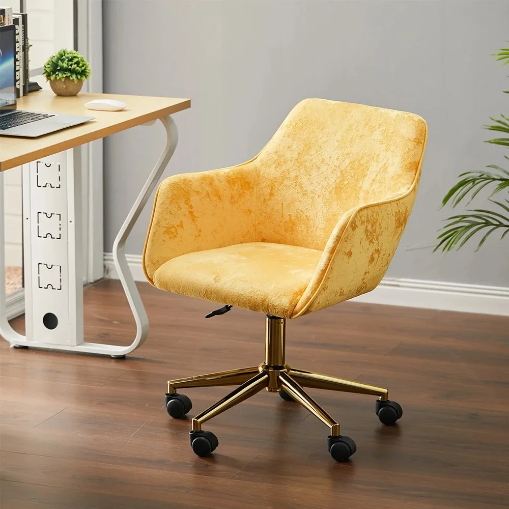 Velvet Upholstered Home Office Swivel Task Chair with Gold Base