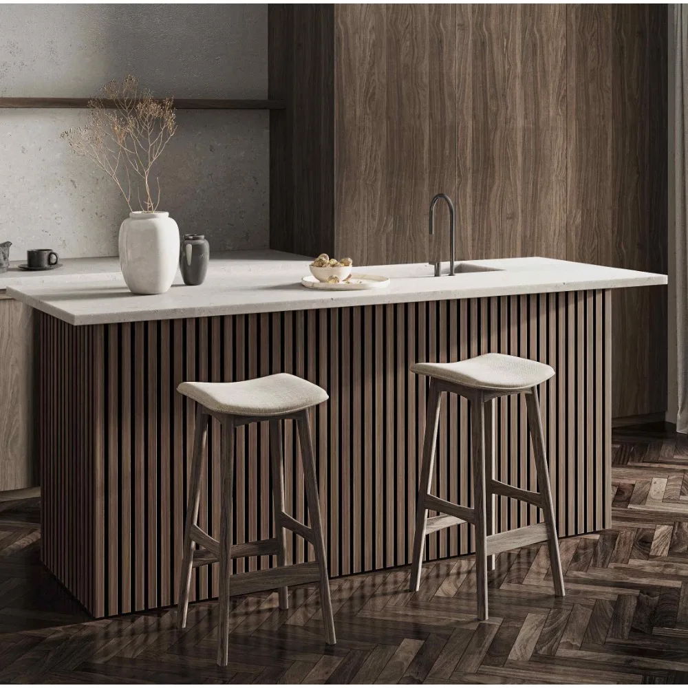 Panel Dinding Kayu Bilah Akustik Walnut