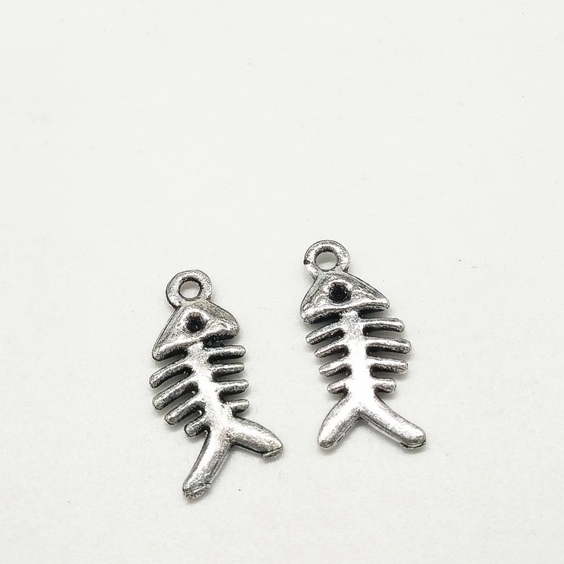 10Pcs Retro Silver Color Fish Bone Pendant Charm for Necklace Earring Bracelet Making DIY Jewelry Accessory Finding