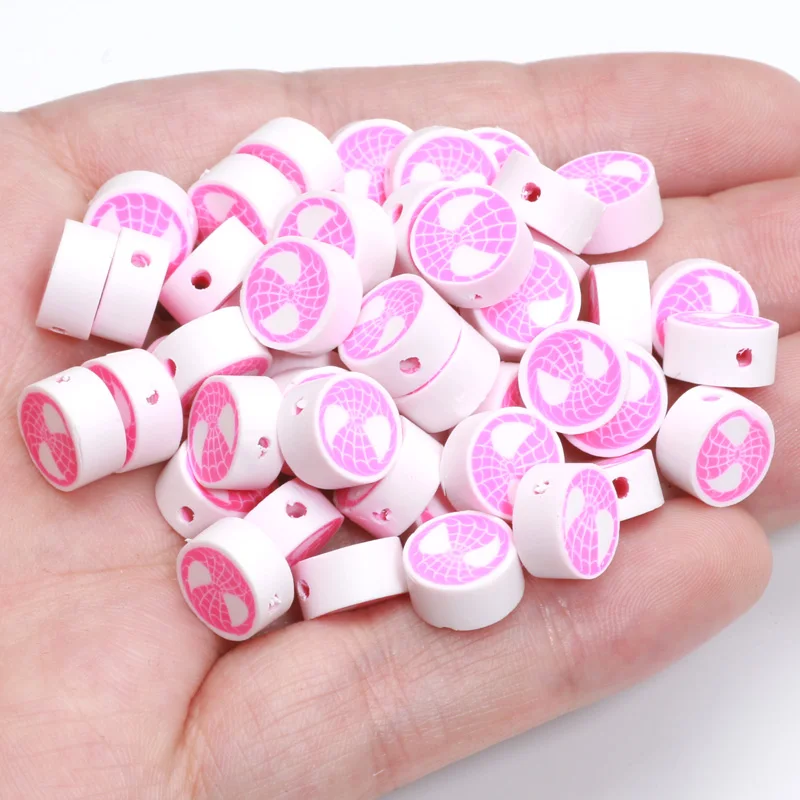 20/50/100pcs 10mm Circular Rose Spider Web Polymer Clay Beads For Making Jewelry Pendant Earring Bracelet DIY Handmade Accessory