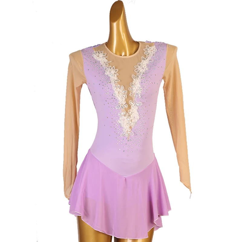 

Figure Skating Dress Women girl Ice Skating Dress Gymnastics Costume custom purple blue crystal rhinestone B201