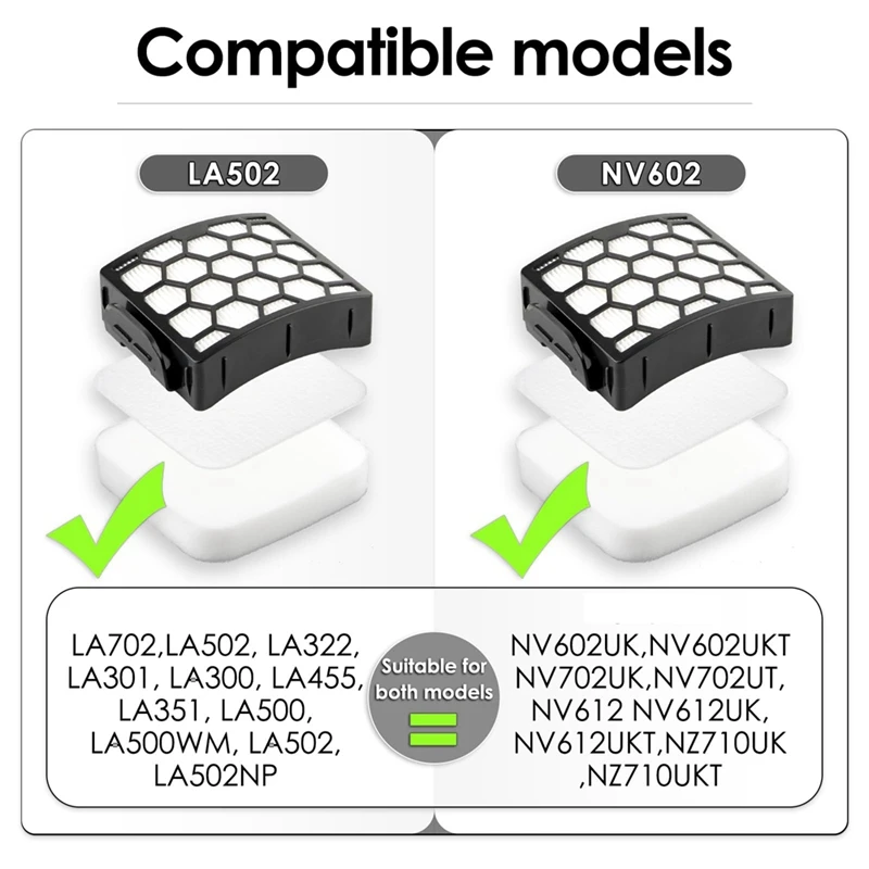 YCOC-Hepa Filters Foam Filters Compatible For Shark LA502, LA322, LA702, LA502, LA301, Upright Vacuum Replacement Filter