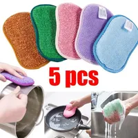 5PCS Multifunction Microfiber Sponge Dish Bowl Cleaning Brush Scouring Pad Dish Sponge Antibacterial Kitchen Pot Washing Tools