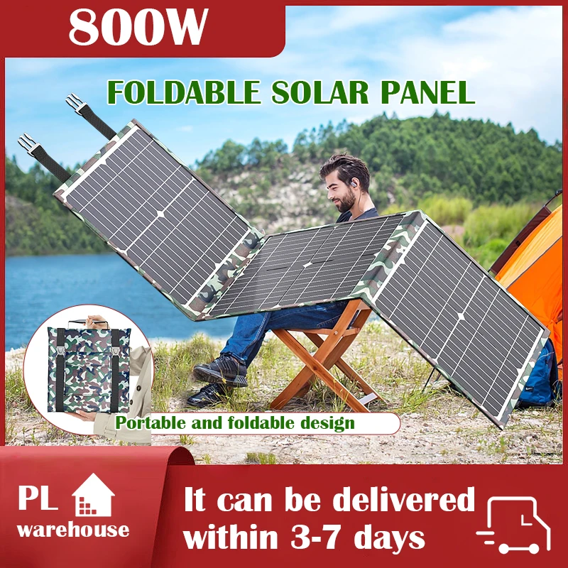 800W Faltbares Solarpanel, Tragbares Tarnfarben-Solarladegerät mit zwei USB-Anschlüssen für Wohnmobil-Camping, Outdoor-Off-Grid-Stromversorgung