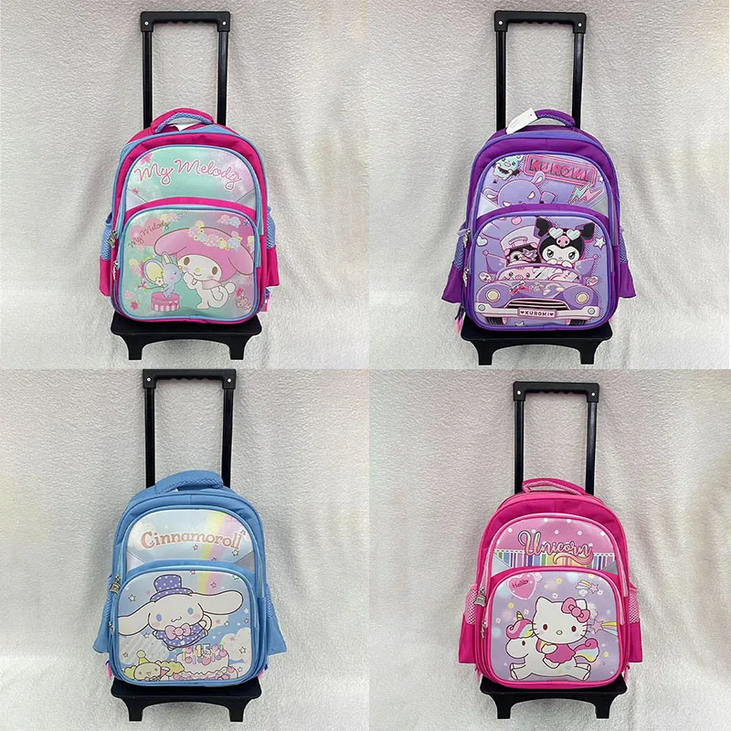 Sanrios Melody Cinnamoroll Trolley Schoolbag Detachable Anime Kuromi Backpack with Wheel Student Large Capacity Burden Reduction