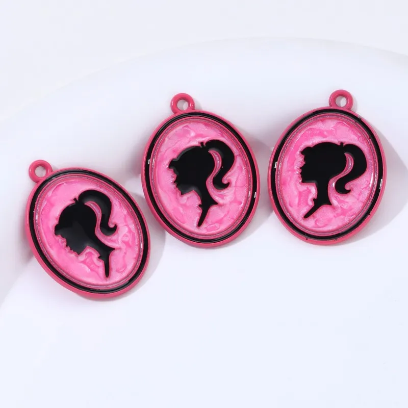 10pcs New Barbie Enamel Charms Fashion Y2K Pink Black Style Fairy Tales Pendants For Making DIY Handmade Findings Accessories