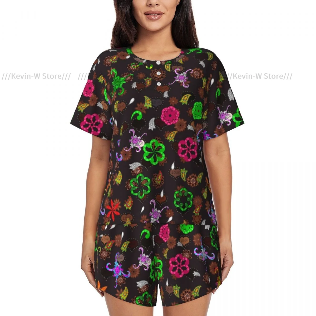 Women Pajamas Set Short Sleeve Abstract Cute Background Sleepwear Loungewear for Summer Nightwear