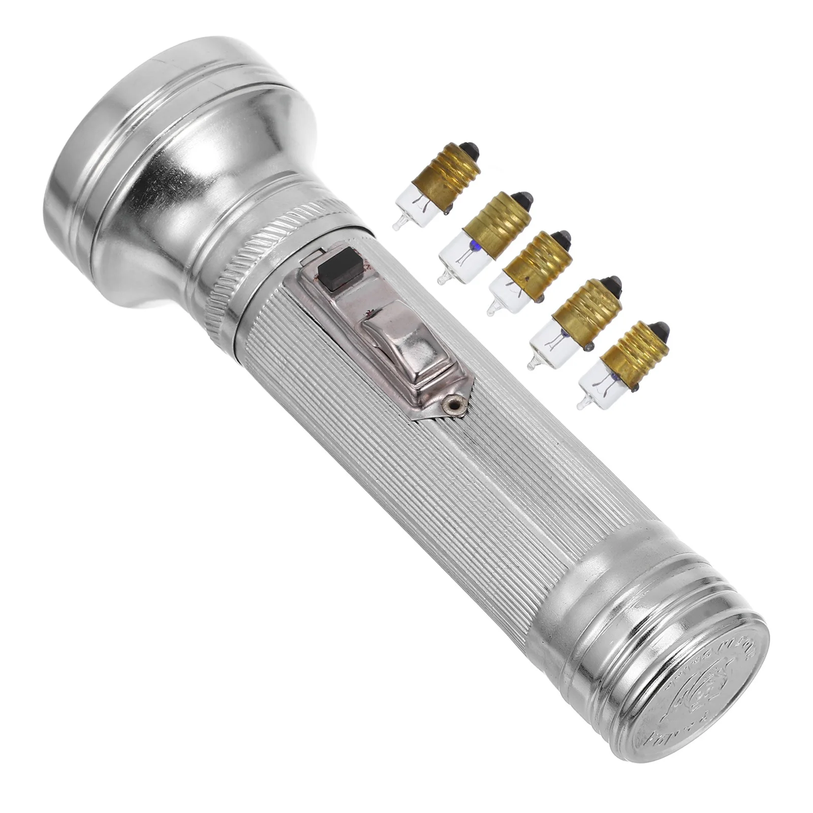 Ouderwetse jaren 80 zaklamp vintage metaal draagbaar buiten zoeklicht zaklamp aangedreven foto prop duurzaam zilver