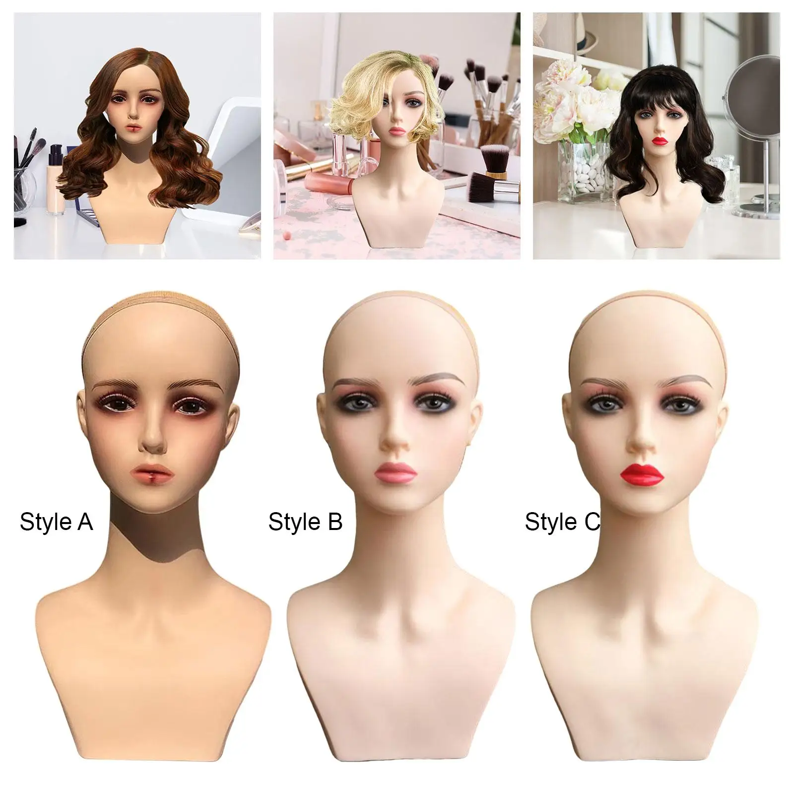 Female Wig Head Mannequin with Shoulder Stable Professional with Makeup Manikin Wig Head Wig Display Stand for Scarf Glasses