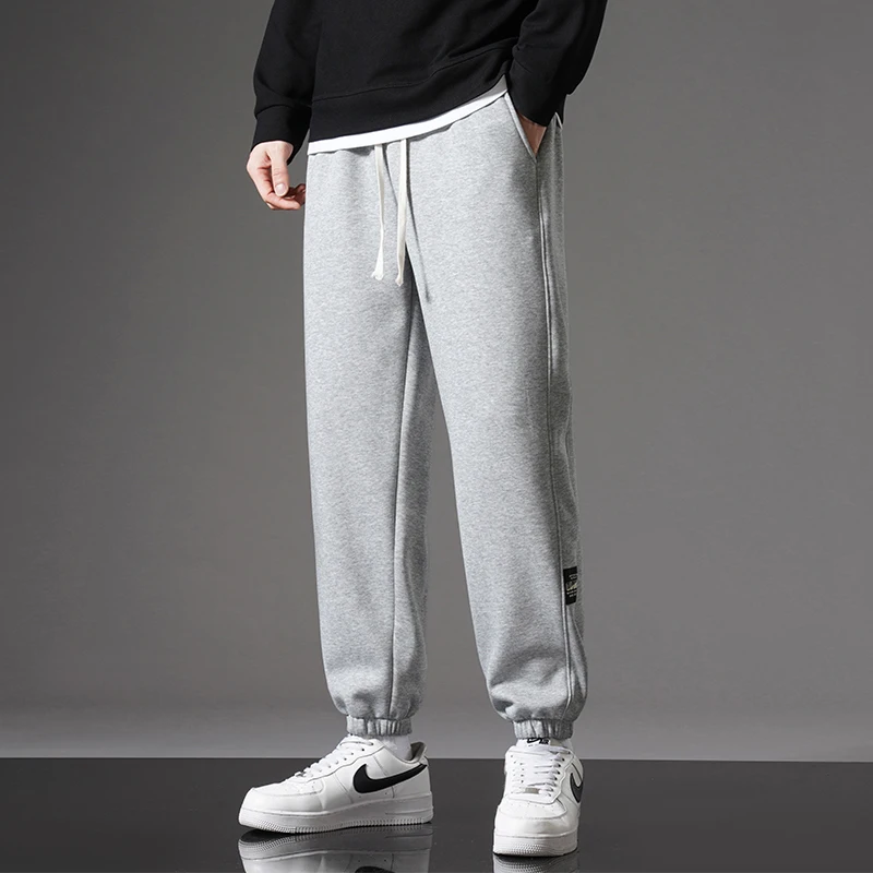 Men Fleece Lined Sweatpants Cotton Outer Drawstring Jogger Pants Winter Warm Thermal Trousers Loose Sports Casual Pants Plus Siz