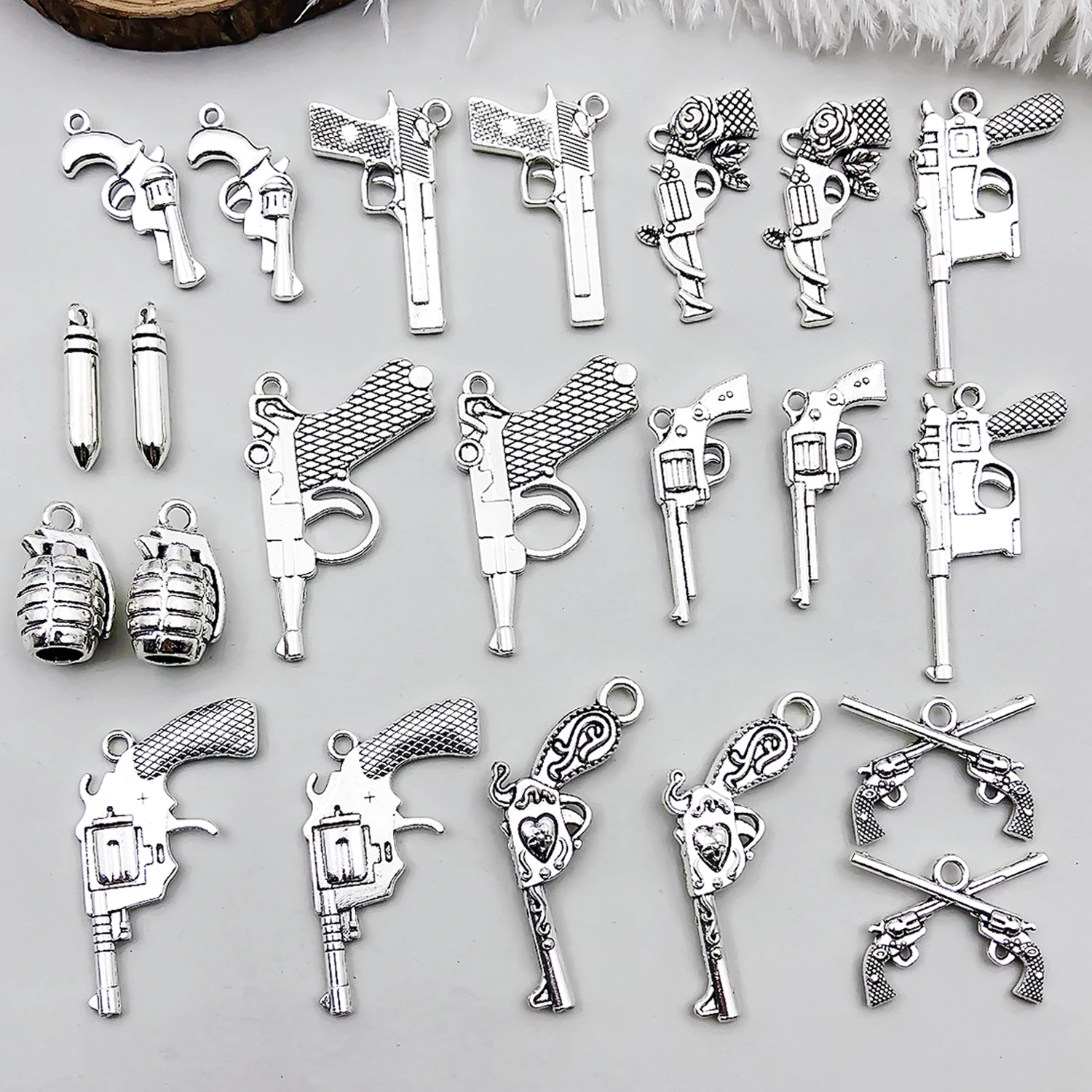 22pcs Alloy Antique Silvery Toy Gun Pendant Jewelry Making DIY Earrings Charms for Jewelry Bracelets Necklace