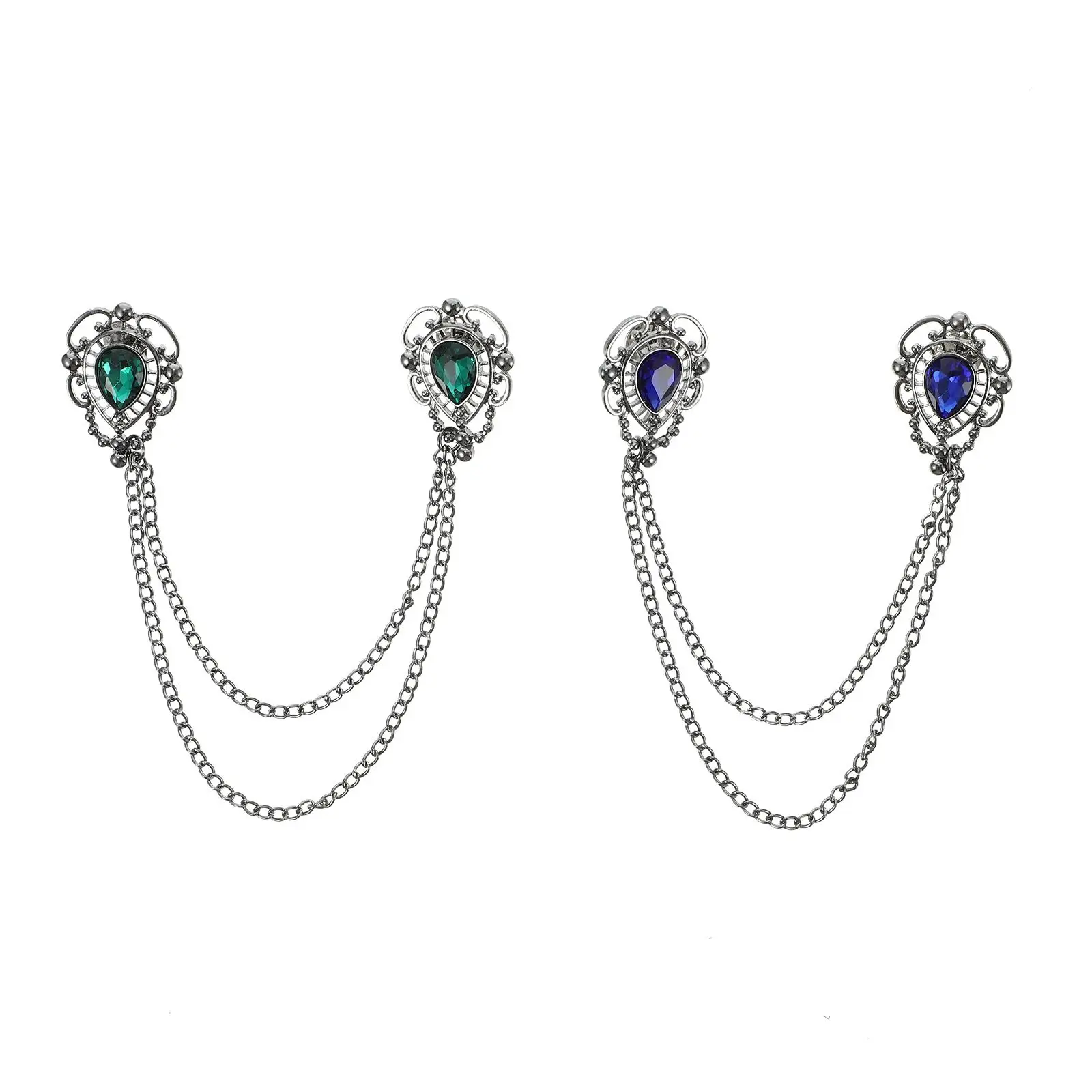 

2Pcs Collar Pins Chain Pin Clips Brooch Clips Men Suit Alloy Fashion Jewelry Decoration Shawl Scarf Accessories