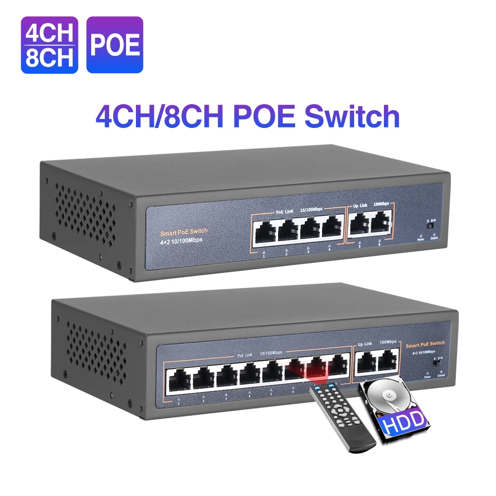 Techage 48V 4CH 8CH 16CH Network POE Switch With 10/100Mbps IEEE 802.3 af/at Over Ethernet For IP Wireless AP CCTV Camera System