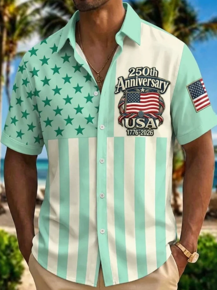 Men's Casual Short Sleeve Shirt Collared Digital Print Top Summer Lightweight Comfortable Fashionable for Teen Boys