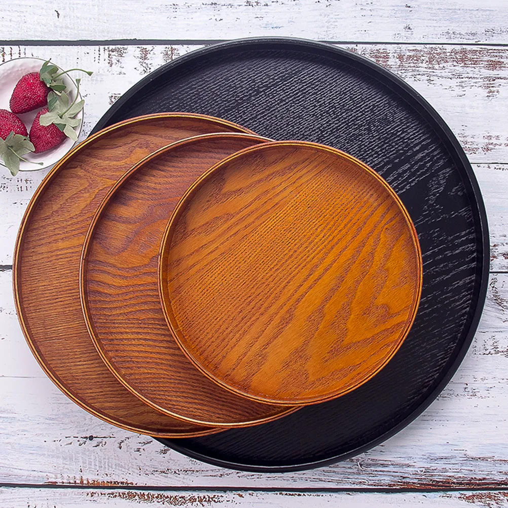 

1pc Black Wooden Tray Round Serving Plate For Cake Dessert Fruit Storage Food Tray Household Tableware Decorative Display
