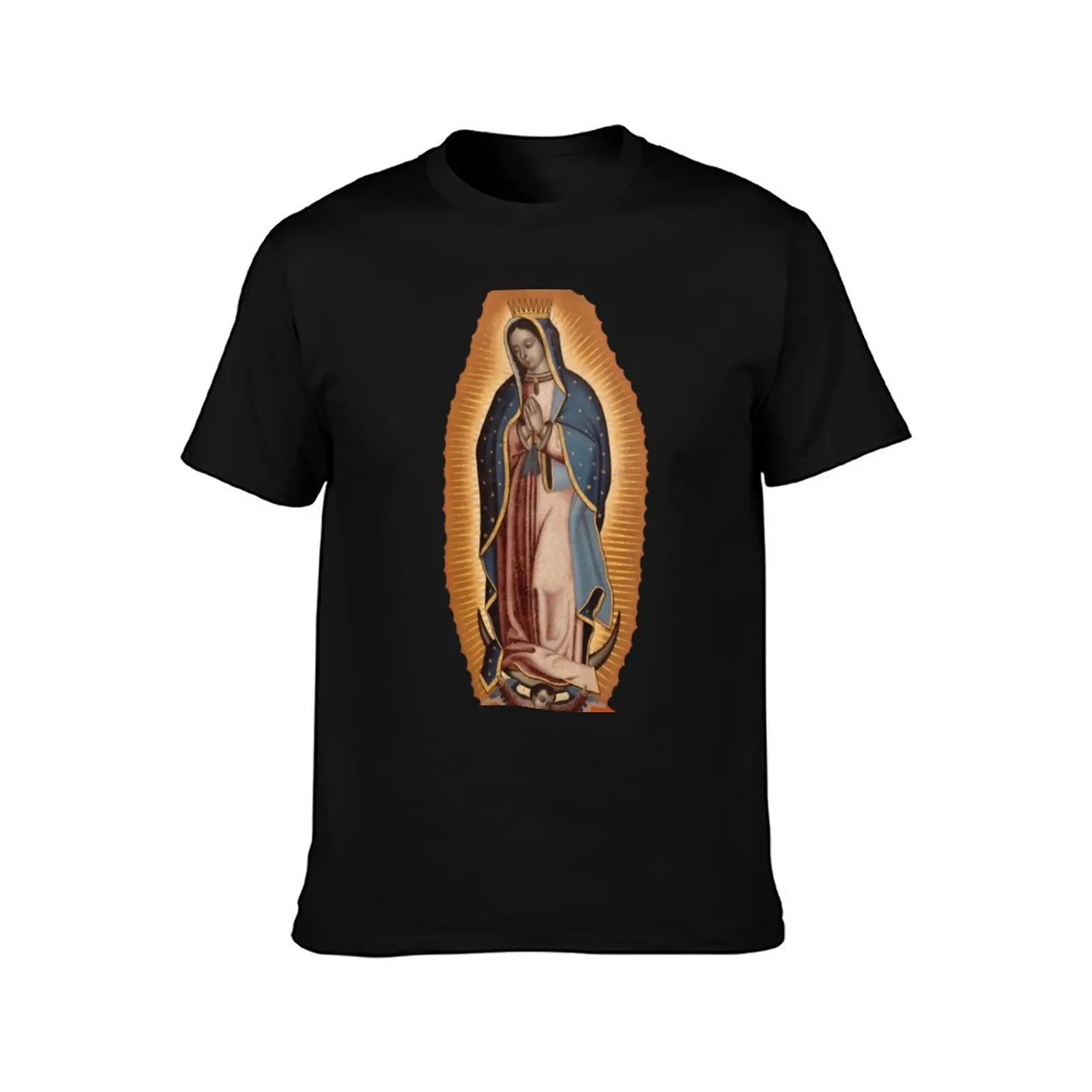 La Virgen de Guadalupe - on Blue T-Shirt Casual Everyday Short Sleeve T-Shirt