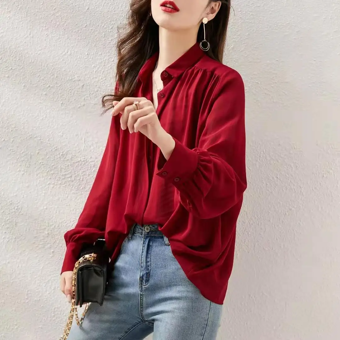 Designer Clothing Women Shirts Lantern Sleeves Blouse Office Ladies Shirt Korean Fashion Single-breasted Tops White Black Red