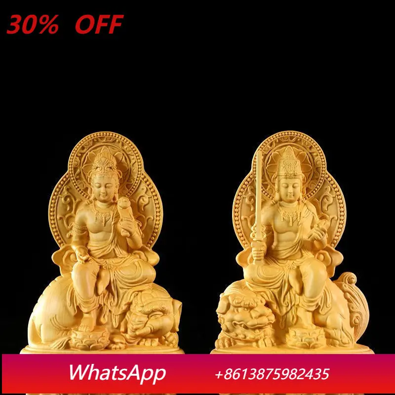 

LTT cypress wood carving Manjushri Puxian Guanyin Bodhisattva home decoration desktop ornament