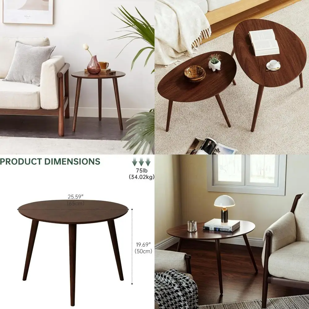 Mid-Century Modern Oak Coffee Table, 25.6 Small Living Room Side Table, Minimalist Design