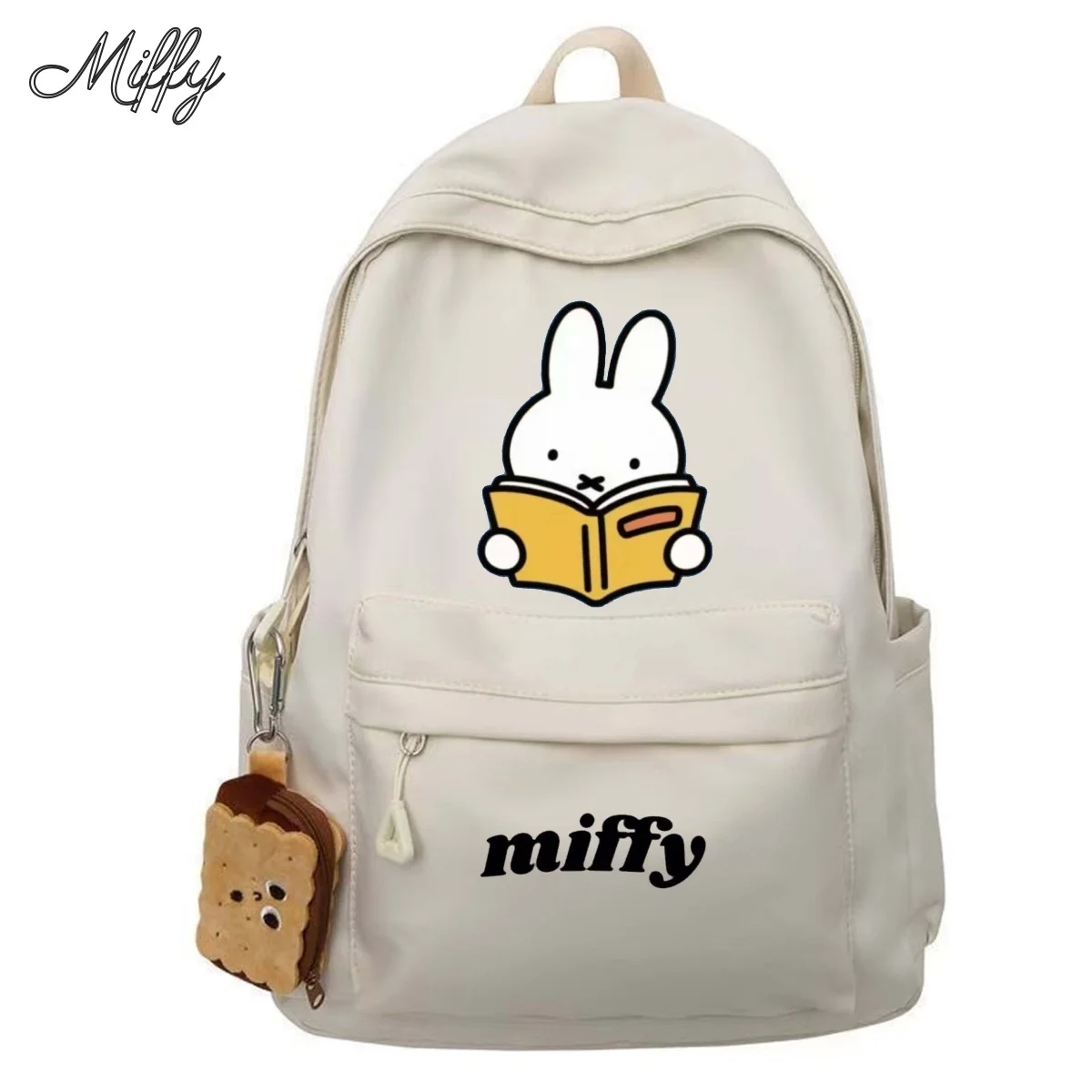 

Рюкзак Miffy для девочек, универсальный нейлоновый рюкзак большой вместимости, японский и корейский студенческий рюкзак в стиле каваи, дорожная сумка с подвеской