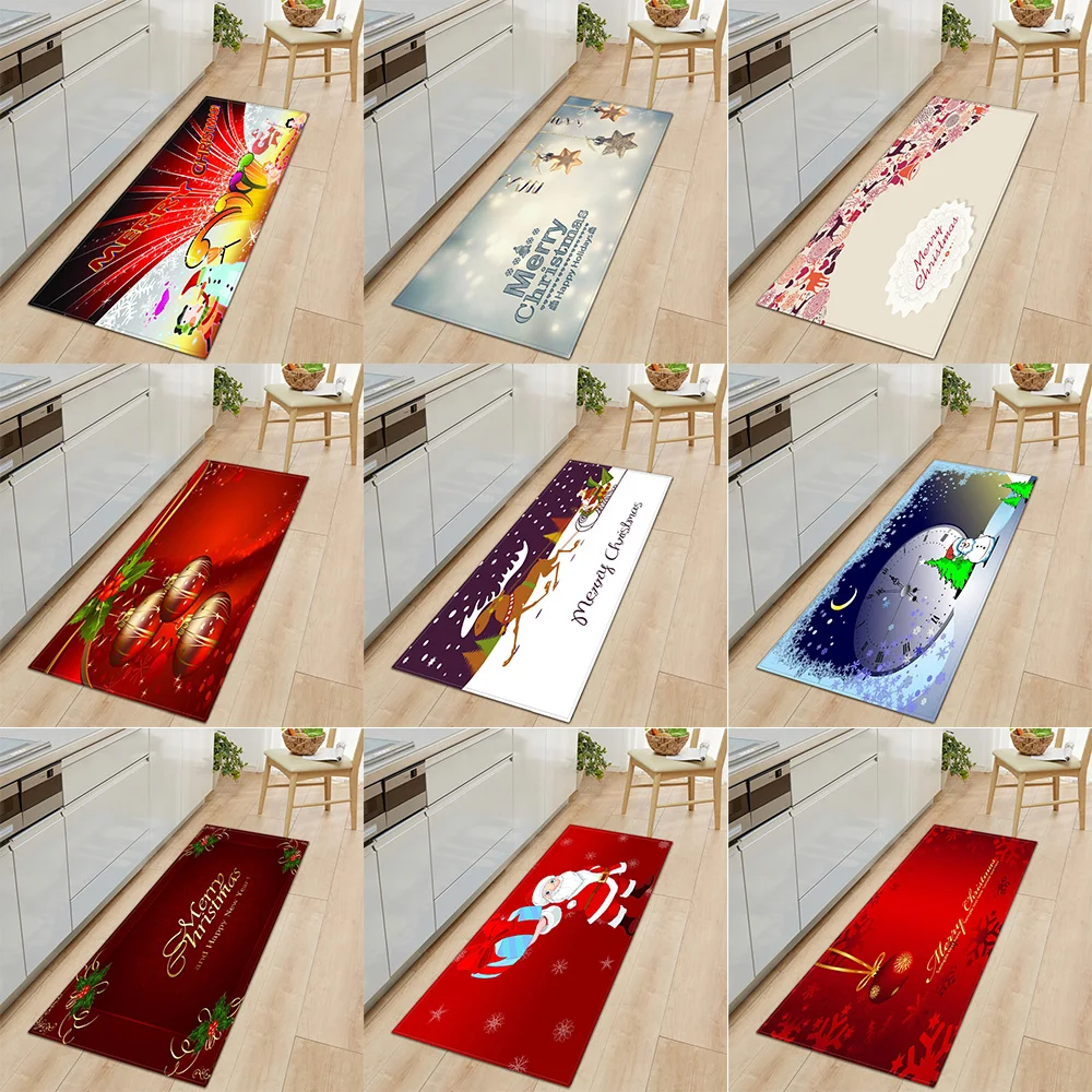 Merry Christmas Home Kitchen Living Room Bedroom Carpet Entrance Door Mat Corridor Balcony Bathroom Non-Slip 