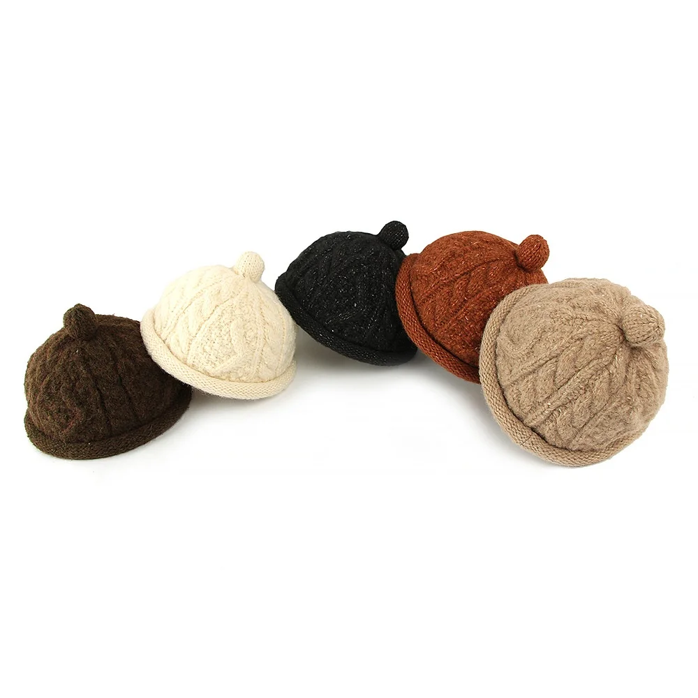 New Handmade Knitted Melon Skin Hat Korean Fashion Contrasting Yarn Cap Autumn Winter Thicken Warm Rolled Edge Landlord Hat
