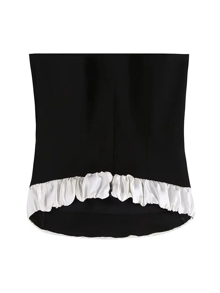 

HH Woman Summer Fashion Versatile Princess Style Sweet Bow Tie Splicing Decoration Zipper Tube Top Female Leisure Cute Blousee