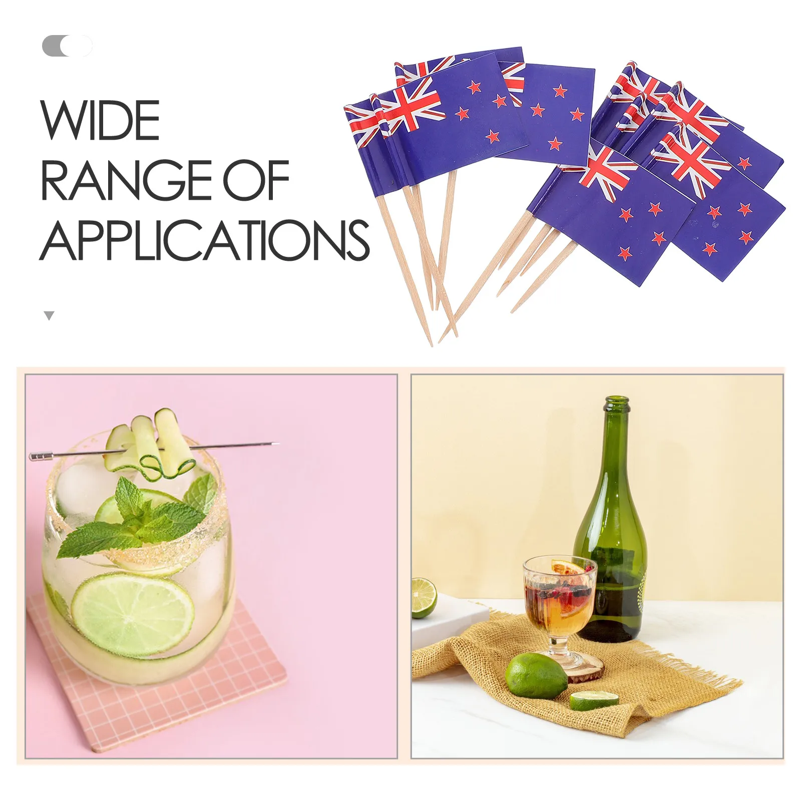 50Pcs Flag Toothpicks New Zealand Theme Mini Cupcake Flags Versatile Party Food Picks Safe Bamboo Paper Cake Decor Dessert