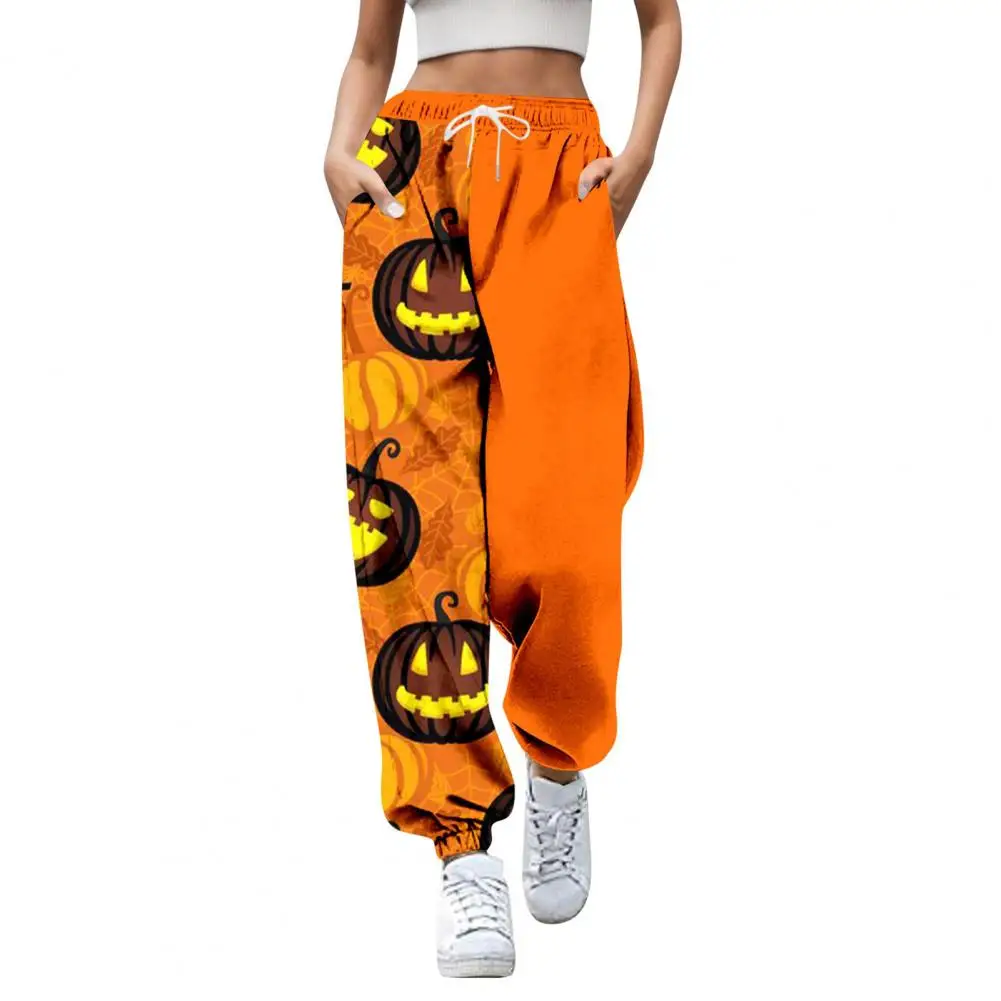 Versatile Women Joggers High-waisted Loose Fit Sweatpants Halloween Pumpkin Print Women's Sweatpants with High Waist for Fitness