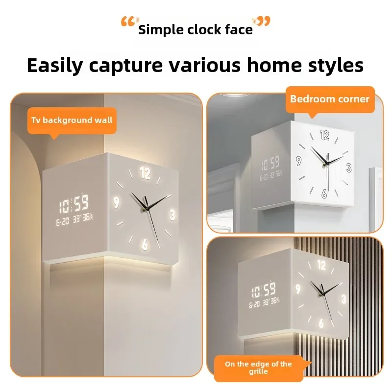 Living room corner clock perpetual calendar new electronic  modern simple double-sided wall clock creative corner wall clock