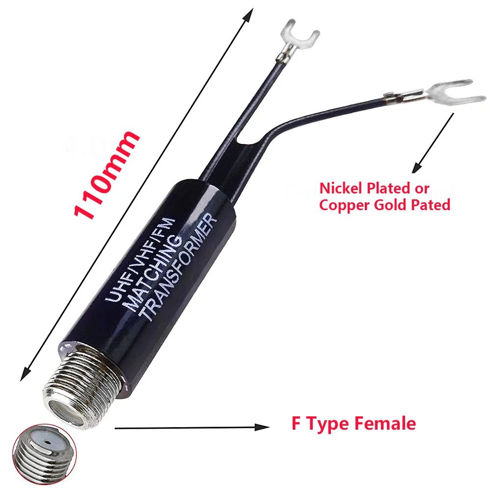 Transforme 75 Ohm to 300 Ohm Adapter UHF VHF FM Antenna Transformer Converter Adapter F Female for TV radio RF Coaxial Antenna