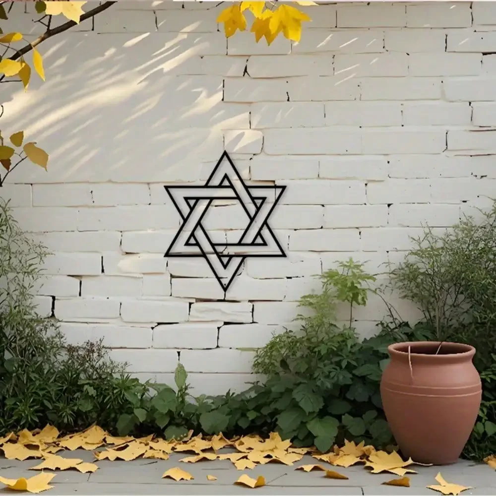 CIFBUY Metal Star of David Wall Art Iron Decor Intersecting Triangle Home Hanging Ornament Black Geometric Room Decor